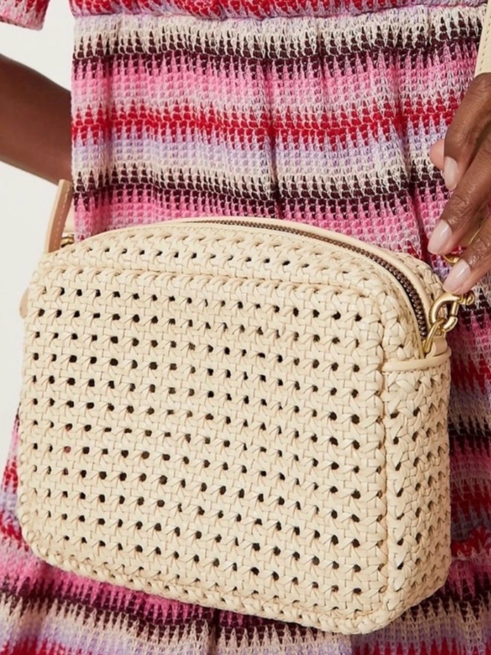 Clare V Midi Sac Cream Rattan Woven Leather Crossbody Bag